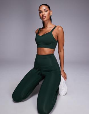 4505 - Lauf-Leggings in Flechtengrün mit hohem Bund und Handytasche mit Reißverschluss