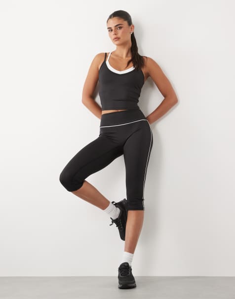 4505 - Legging court de sport à taille basse avec détails passepoilés - Noir - view 1