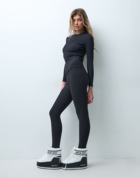4505 legging de sous-couche thermique côtelé à intérieur polaire pour ski, noir - view 1