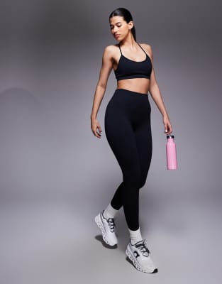 4505 - Legging de sport sans coutures à taille haute et fines côtes - Noir
