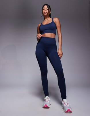 4505 - Legging de sport sans coutures effet sculptant à taille haute - Bleu encre-Bleu marine