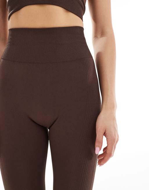 4505 - Legging de sport taille haute sans coutures avec détails côtelés sculptants - Marron , 4 de 5