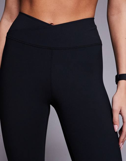 4505 - Legging de yoga ajusté puis évasé en tissu micro-côtelé avec taille croisée - Noir, 4 de 5