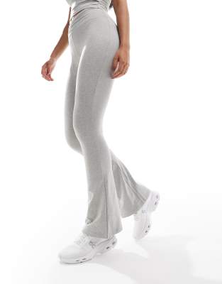 4505 - Legging slim évasé à taille haute avec fronces devant - Gris chiné