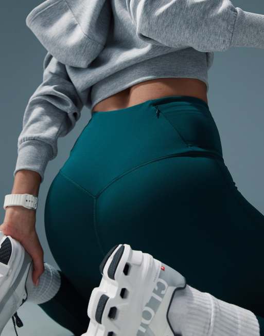 4505 - Leggings a vita alta da corsa verde pino con tasca per cellulare con zip , 3 di 5