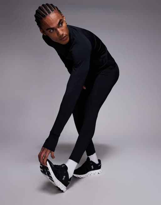 4505 - Leggings base layer termici da corsa neri con tasca per il telefono, 3 di 5