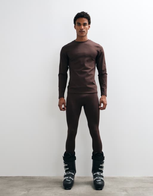 4505 leggings base layer termici da sci in pile marrone, 2 di 5
