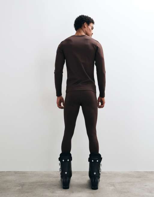 4505 leggings base layer termici da sci in pile marrone, 5 di 5