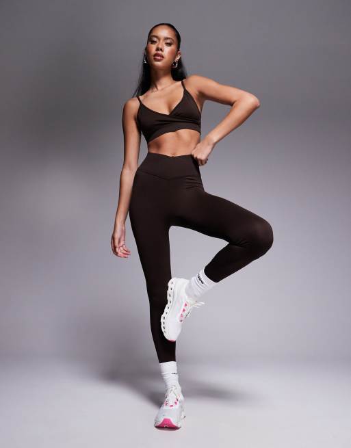 4505 - Leggings da allenamento avvolgenti a vita alta color ganache senza cuciture 