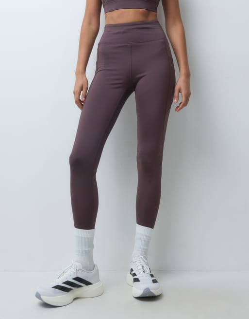 4505 leggings da corsa con vita da annodare e tasca per telefono e tasca posteriore con zip, marrone tortora, 2 di 5