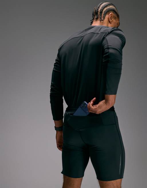 4505 - Leggings da corsa premium neri riflettenti con tasca per il telefono e orlo termosaldato, 3 di 5
