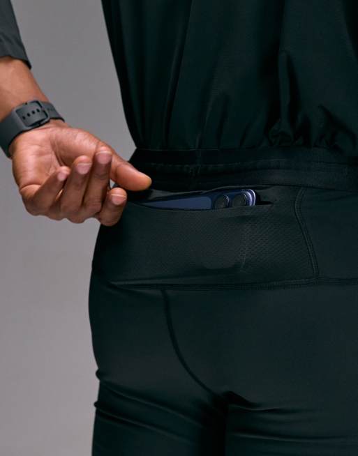 4505 - Leggings da corsa premium neri riflettenti con tasca per il telefono e orlo termosaldato, 4 di 5