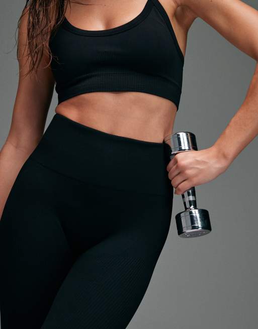 4505 - Leggings da palestra modellanti senza cuciture a vita alta neri, 2 di 5
