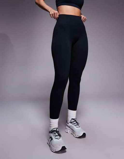 4505 - Leggings da palestra neri a vita alta senza cuciture a costine, 3 di 5