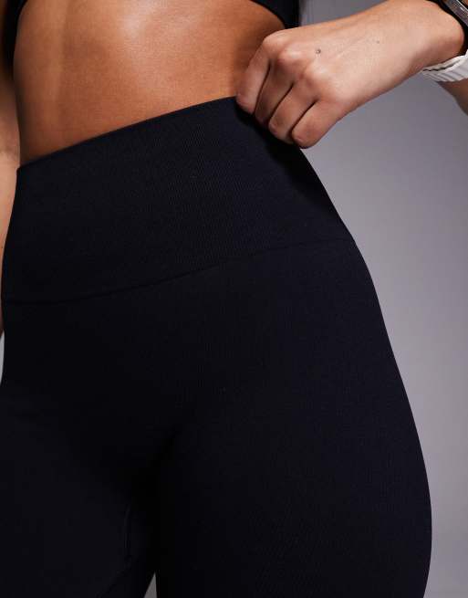 4505 - Leggings da palestra neri a vita alta senza cuciture a costine, 5 di 5