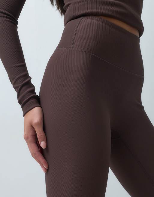4505 leggings da sci termici a costine con interno in pile, color cioccolato, 2 di 5