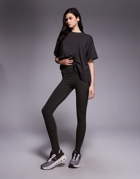 4505 - Leggings da yoga a vita alta morbidi al tatto marrone moka con staffa - view 1