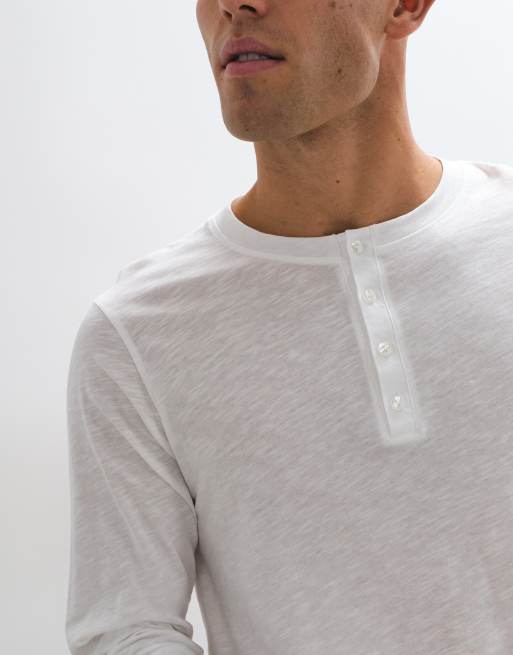 4505 leichtes Langarm-Henley-T-Shirt aus Baumwoll-Slub in Wollweiß, 2 von 5