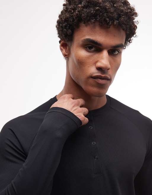 4505 leichtes Performance-Waffel-Henley mit langen Ärmeln und Quick-Dry in Schwarz, 5 von 5