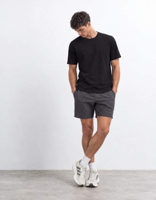 4505 leichtes T-Shirt aus Baumwoll-Slub mit kurzen Ärmeln in Schwarz, 7 von 10