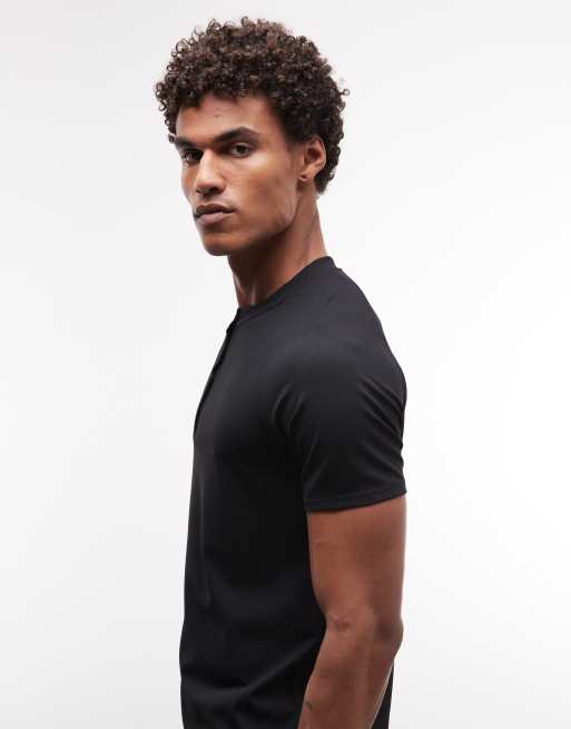 4505 let performance-waffle Henley T-shirt med hurtig tørring i sort, 3 af 5