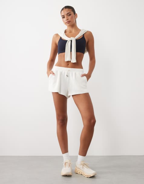 4505 lette bomulds-waffleshorts med løbesnor i taljen i cream - view 1