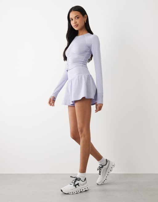 4505 lightweight active ruched front long sleeve running top in periwinkle, 2 of 4