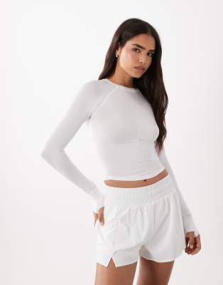 4505 Lightweight Active Ruched Front Long Sleeve Running Top In White