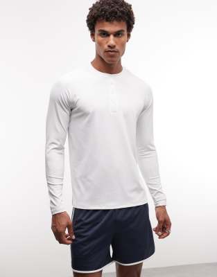 4505 Lightweight Performance Waffle Knit Henley Neck Long Sleeve T-shirt With Quick Dry In White