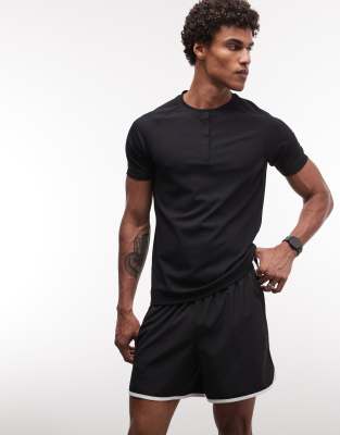 4505 Lightweight Performance Waffle Knit Henley T-shirt With Quick Dry In Black