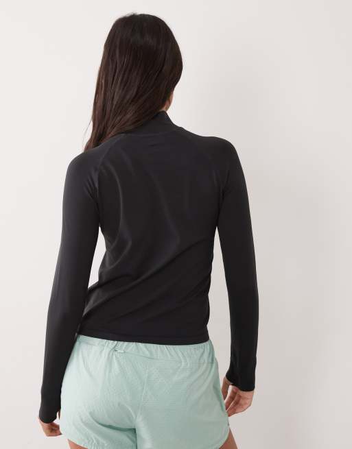 4505 lightweight seamless 1/4 zip long sleeve running top in black, 4 of 4