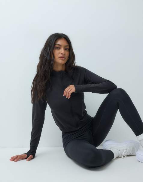 4505 lightweight seamless zip up long sleeve running top in black - view 1