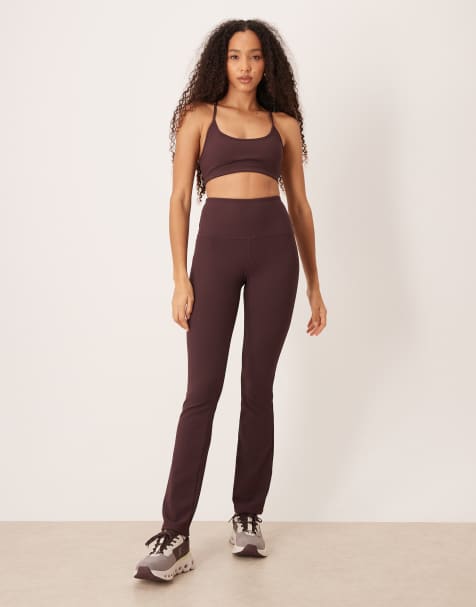 4505 – Lila, mikroribbade yogaleggings i slim fit med hög midja och utsvängd design - view 1