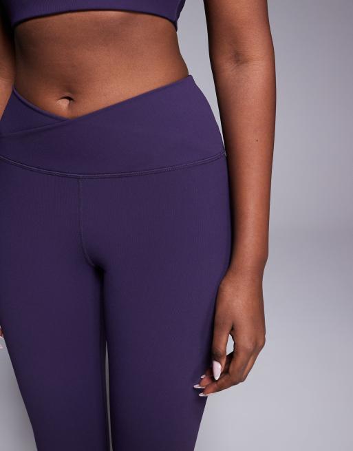 4505 – Lila, smalribbade yogaleggings med smal passform, utsvängd design och omlottmidja, 5 av 5