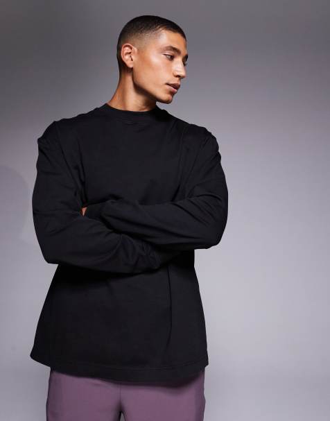 4505 long sleeve oversized cotton training t-shirt with quick dry finish in washed black - view 1