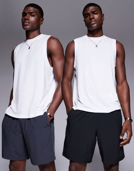 4505 - Lot de 2 shorts de sport à séchage rapide 18 cm avec poche zippée - Noir et anthracite 