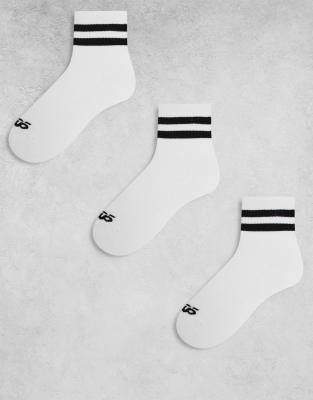 4505 - Lot de 3 paires de chaussettes de tennis à 2 bandes en tissu à séchage rapide - Blanc à bande noire