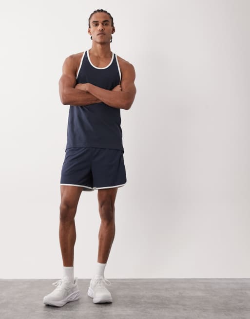 4505 – Marinblå, snabbtorkande träningsshorts på 13cm i mesh och retrostil, 2 av 5