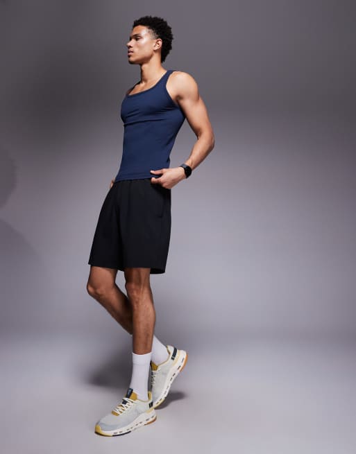 4505 - Marineblå ribstrikket sømløs slim fit-vest med firkantet hals, 2 af 5