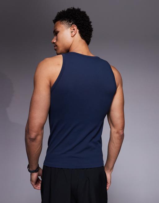 4505 - Marineblå ribstrikket sømløs slim fit-vest med firkantet hals, 3 af 5