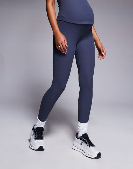 4505 Maternity – Blågrå, ribbade träningsleggings med mjuk känsla och hög midja , 2 av 5