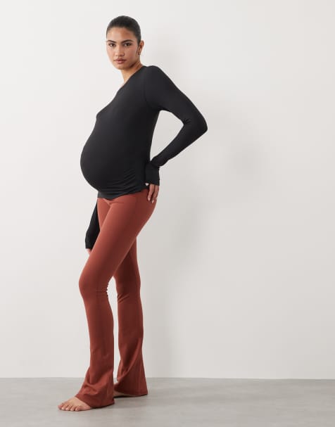 4505 Maternity – Icon – Bursztynowe miękkie legginsy dzwony do jogi z podwyższonym stanem - view 1