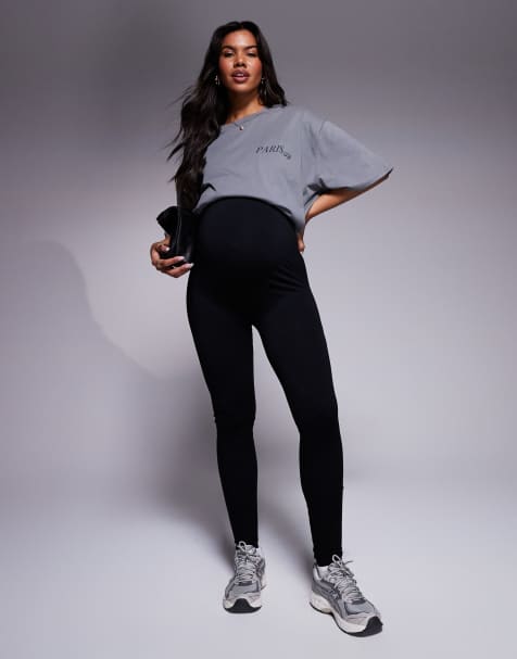 4505 Maternity – Icon – Nahtlose, gerippte Sport-Leggings in Schwarz, Umstandsmode - view 1