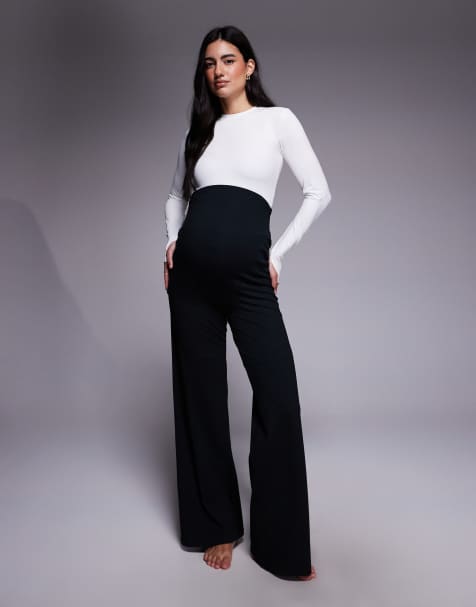 4505 Maternity Icon soft touch high rise wide leg dance pants in black - view 1