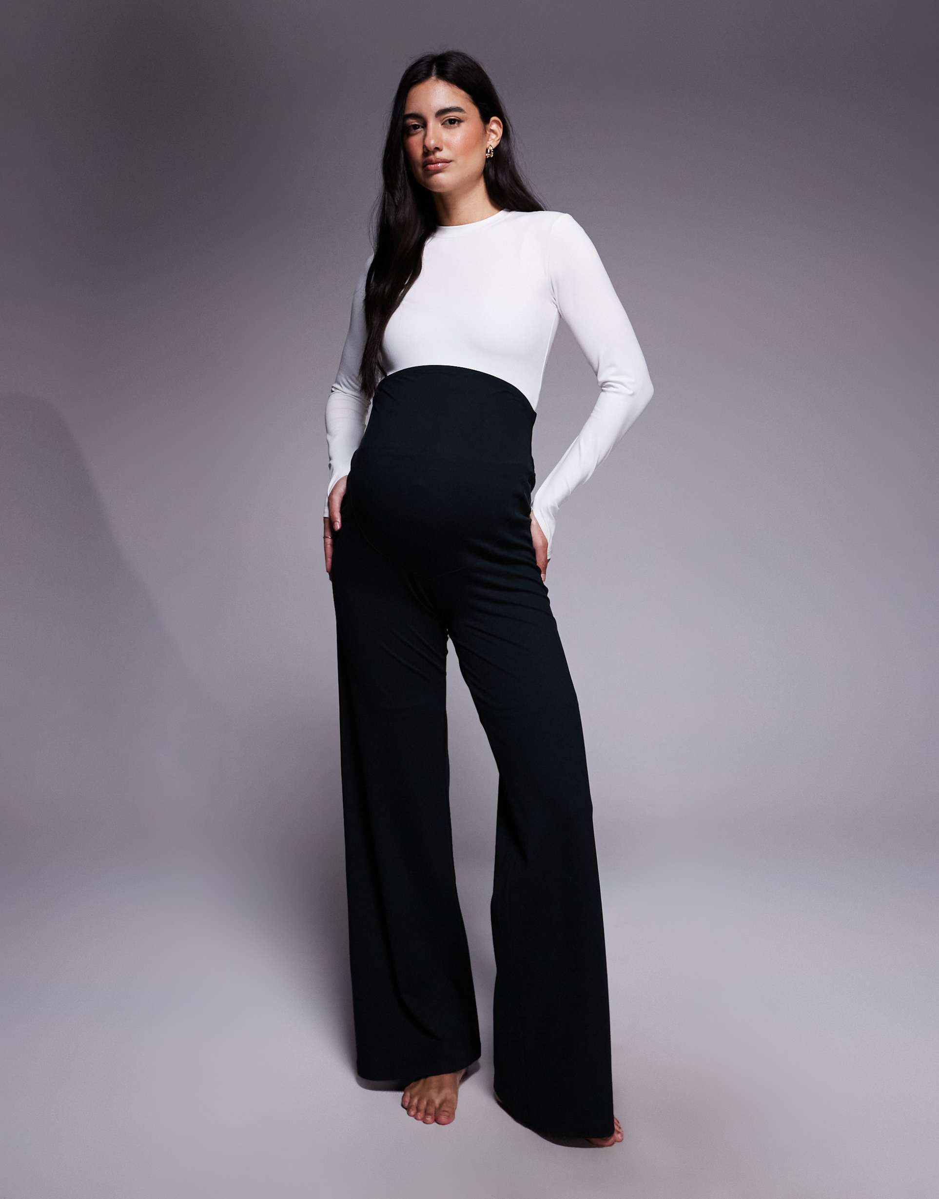 4505 maternity icon soft touch high rise wide leg dance pants in black