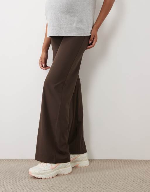 4505 Maternity Icon soft touch high waist wide leg dance pant in chocolate, 2 of 5