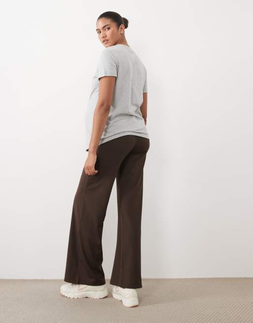 4505 Maternity Icon soft touch high waist wide leg dance pant in chocolate, 4 of 5