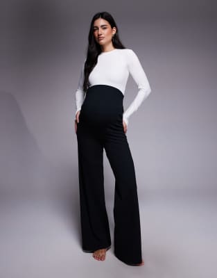 4505 Maternity - Icon - Weiche Tanzhose in Schwarz mit weitem Bein und hohem Bund, Umstandsmode