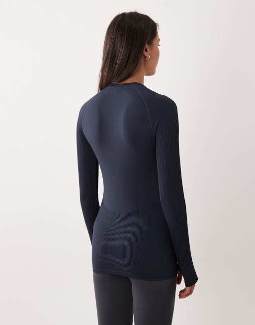4505 Maternity – Indigoblå, skulpterande topp i seamless design med långa ärmar, 4 av 4