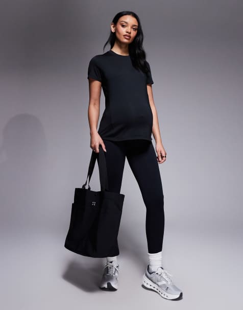 4505 Maternity - Naadloze smalle sportlegging met smalle ribbels en hoge taille in zwart - view 1
